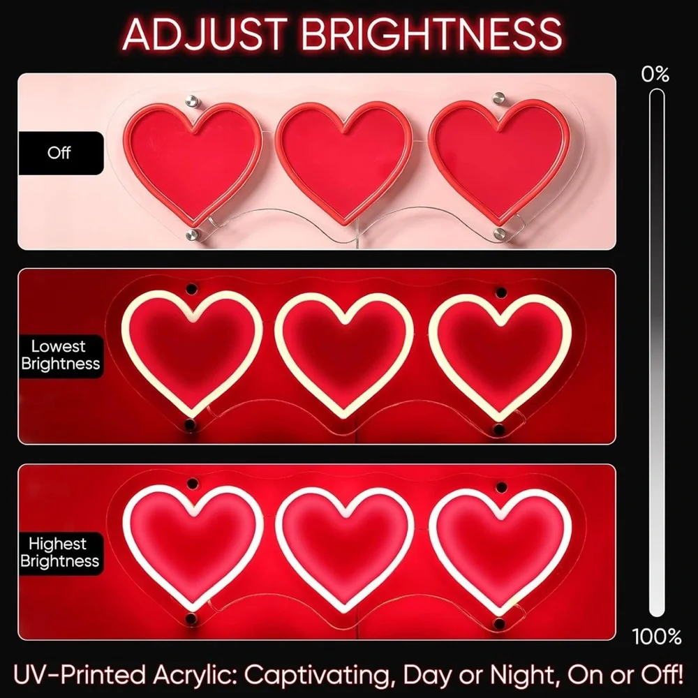 Red Love Heart Dimmable Neon Sign 19.8” x 6.5”